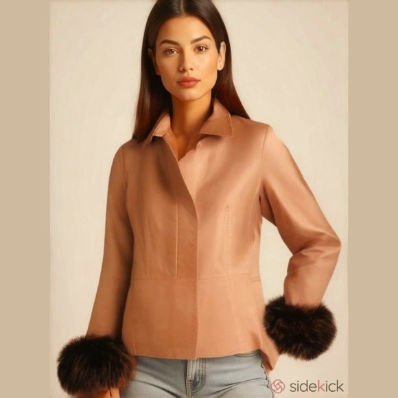 Vintage-Inspired Leather Jacket – Upcycled with Luxe Faux Fur Cuffs – - Picture 1 of 10